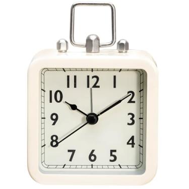 Imagem de Despertador vintage minimalista, relógio de mesa quadrado sem tique-taque com caixa vermelha, precisão de quartzo silencioso, tamanho compacto para quarto e espaços de trabalho