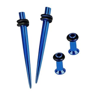 Imagem de CABBE KALLO Kit de alongamento de orelha de aço cirúrgico 316L, conjunto de cônicos e túneis, tamanhos 14G-00G, alargador único hipoalergênico com anéis de vedação para piercing corporal (tom azul