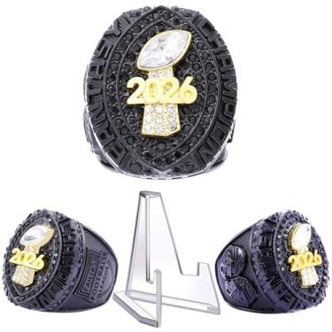 Imagem de Anel de campeonato de futebol de fantasia 2026 Heavy FFL Champion Troféu anel de prêmio para vencedor da liga de futebol de fantasia (anel e suporte juntos, tamanho 11)