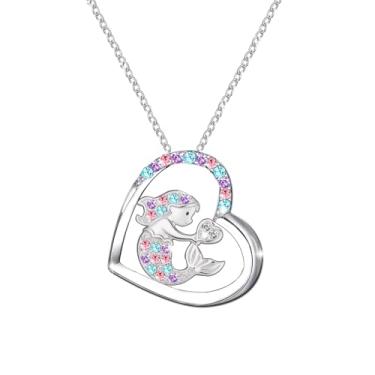 Imagem de M&Ostyle Colar de sereia para meninas, meninos, pingente de coração de cristal, presentes de joias para meninas, filhos, filhos, neta, sobrinha, aniversário, Natal, formatura, presente para maiores de