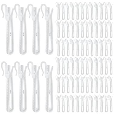 Imagem de 80 ganchos de plástico para cortinas, ganchos ajustáveis, pregas, mecanismo de catraca, design de pregas, clipes para cortinas de porta de janela e cortinas de chuveiro