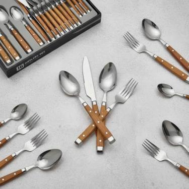 Imagem de Faqueiro Inox Jogo Talheres 16 Peças Almoço Jantar Marrom - Marrom