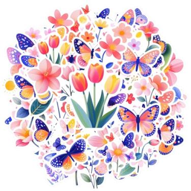 Imagem de 70 peças de borboletas e flores, adesivos de papelaria, vibrantes, para telefone faça você mesmo, guitarra, laptop, notebook, mala, notebook, bagagem, copo para celular