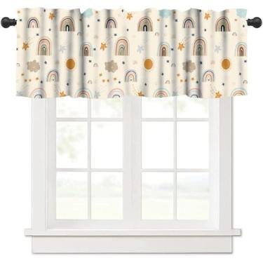 Imagem de SHElifestyle Saia de cortina arco-íris, estilo boêmio, arco-íris, sol e estrelas, decoração de janela para crianças, meninas, meninos, berçário, quarto, sala de estar, cozinha, 137 x 45 cm