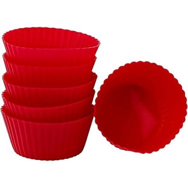 Imagem de Kit Forminhas de Silicone para Cupcake, Antiaderente, Reutilizável, Resistente ao Calor, Compatível com Forno e Airfryer (6 peças, Vermelho)