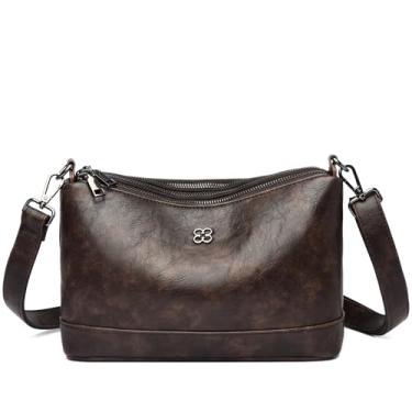 Imagem de Eslcorri Bolsas transversais para mulheres, bolsa de ombro pequena, bolsa simples de nylon com zíper, mini bolsa casual leve, T132pu-coffee