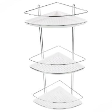 Imagem de Porta Shampoo 3 Prateleiras de Canto da Parede Para Banheiro com Fundo Plastico porta shampoo para banheiro Suporte para Shampoo e Condicionador(BRANCO)