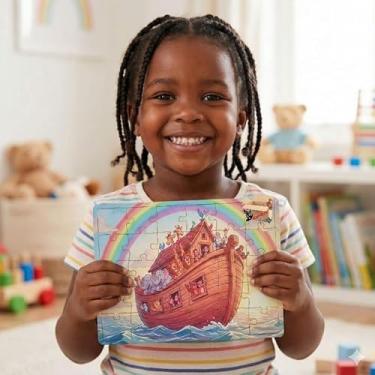 Imagem de Quebra Cabeça Infantil De Madeira Pedagógico Jogo Educativo Bebê Coordenação Motora Fina (Arca De Noé)