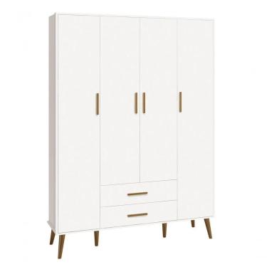 Imagem de Guarda-roupa Retrô 4 Portas Isis Branco Fosco - Moveisaqui