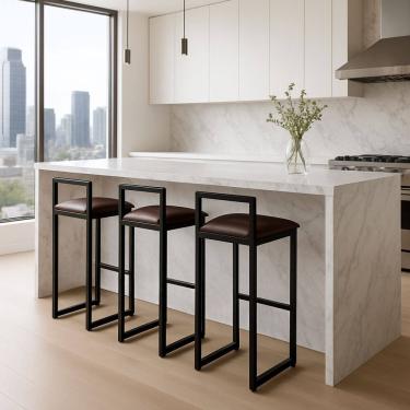 Imagem de Kit 3 Banquetas Corino Ferro Cozinha Balcão Alta Bistro