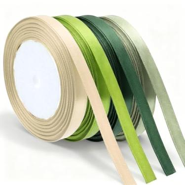 Imagem de Fita verde fita de cetim de cor sólida de 1/2 polegada, 4 rolos no total de 88 metros, fitas verdes de tecido de dupla face para embrulho de presente, artesanato, buquê de flores, convites e decoração