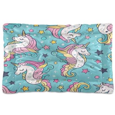 Imagem de Blueangle Cama de unicórnio sereia para animais de estimação para cães pequenos/médio | Tapete para animais de estimação para caixotes de cachorro e gato | Poliéster durável e base antiderrapante, 60 x 91 cm