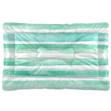 Imagem de SEHANY Cama de cachorro listrada azul com fundo antiderrapante, cama de canil, colchão macio para animais de estimação, lavável para cães pequenos, médios e grandes, gatos, 45,7 x 61 cm