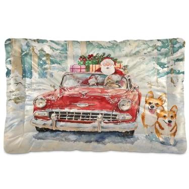 Imagem de SEHANY Cama de gato Corgi para carro vermelho de Natal com fundo antiderrapante, cama de canil, colchão macio para animais de estimação, lavável para cães pequenos, médios e grandes, gatos, 45,7 x 61