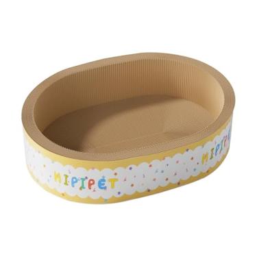 Imagem de WeiLaiKeQi Arranhador para gatos, cama, placa de arranhar, papel ondulado, 50 cm x 36 cm x 18 cm, brinquedo interativo, almofada para arranhar, tigela, Amarelo