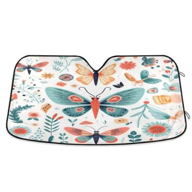 Imagem de ATTX Para-brisa de carro Flowers Butterflies 144.8 cm x 80.0 cm Protetor solar universal com proteção UV, persiana de janela frontal automática dobrável para caminhões Sedans SUVs #672