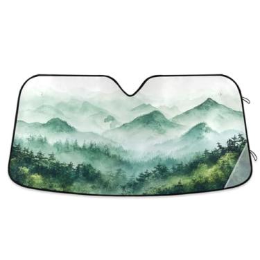 Imagem de ATTX Para-brisa de carro Green Mountains 144.8 cm x 80.0 cm Protetor solar universal com proteção UV, persiana de janela frontal automática dobrável para caminhões Sedans SUVs #629