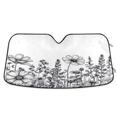 Imagem de ATTX Wildflowers para-sol para para-brisas de carro 134.6 cm x 59.7 cm Protetor solar universal com proteção UV, persiana de janela frontal automática dobrável para caminhões Sedans SUVs #558