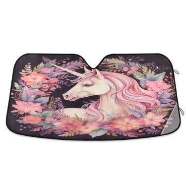 Imagem de ATTX Para-brisa de carro cavalo aquarela 144.8 cm x 80.0 cm escudo solar universal com proteção UV, persiana de janela frontal automática dobrável para caminhões Sedans SUVs #405