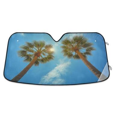 Imagem de ATTX Para-brisa de carro de duas palmeiras 139.7 cm x 70.1 cm Protetor solar universal com proteção UV, persiana de janela frontal automática dobrável para caminhões Sedans SUVs #263