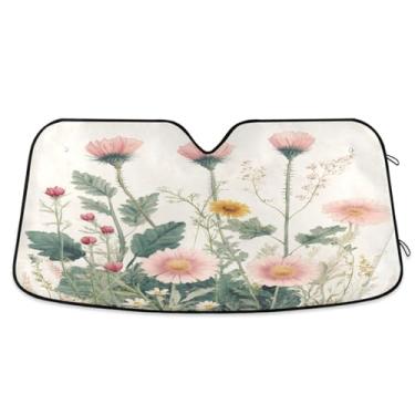 Imagem de ATTX Para-brisa de carro retrô Wildflowers 139.7 cmx70.1 cm Protetor solar universal com proteção UV, persiana de janela frontal automática dobrável para caminhões Sedans SUVs #419