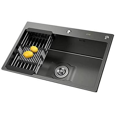 Imagem de HGTRH Pia de cozinha com torneira, pia embutida com torneira, pia quadrada de aço inoxidável dispensador de sabão conjunto de sifão para montagem vertical e nivelada