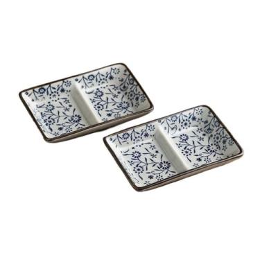 Imagem de prato de lanche Prato de sobremesa com compartimento duplo, prato tempero chinês cerâmica, comercial molho para churrasco tigela de sopa