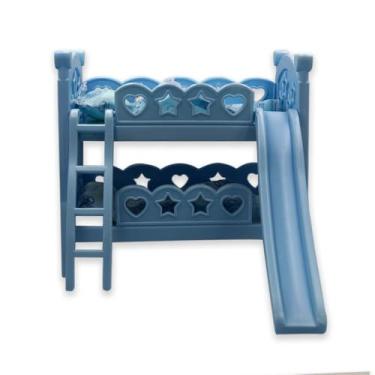 Imagem de Berço de Boneca Beliche com Escorregador, Azul, Plástico, 28x31x39cm, Inclui Colchão