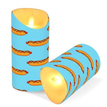 Imagem de Blueangle Pacote com 2 velas coloridas para cachorros-quentes sem chama com controle remoto e temporizador, velas LED cintilantes (7,6 cm x 15 cm) para decoração de casa, casamento, acampamento (777)