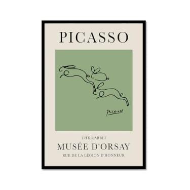 Imagem de Impressão em tela verde sálvia Pablo Picasso animais esboço arte de parede gato cão pássaro cavalo impressão linha abstrata desenho pôsteres para quarto casa escritório decoração (SKU12,8x30,5 cm =