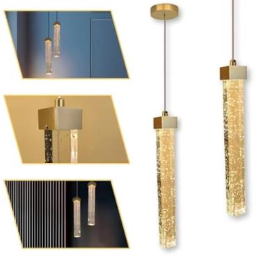 Imagem de Kit 2 Pendente Led Bolhas De Cristal Quadrado Bivolt 3 Em 1