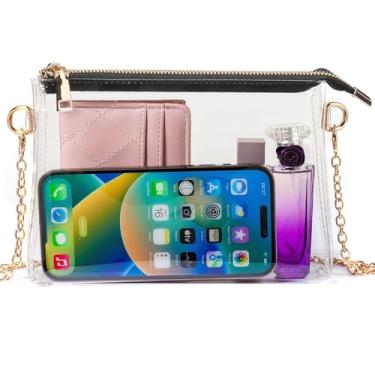 Imagem de Bolsa transparente para mulheres, aprovada em estádios, bolsa transversal pequena transparente para estádio para shows e eventos esportivos, Preto, Bolsa transparente feminina para eventos de estádio