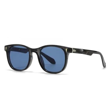 Imagem de Óculos de sol retrô oval punk feminino luxuoso, rebites fashion masculino, gradiente uv400 (cinza escuro azul)