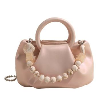 Imagem de Ophlid Bolsa clutch feminina de couro macio com contas, bolsa de mão pequena, bolsa tiracolo, rosa, Small