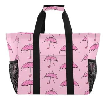 Imagem de Kigai Sacolas de mercearia reutilizáveis, guarda-chuva de desenho animado, grande, sacola de compras resistente à água, bolsa de piscina dobrável para roupas, sapatos e piqueniques