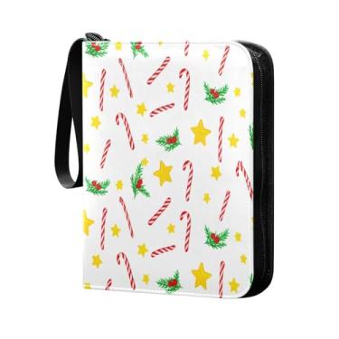 Imagem de Wassud O fichário Stars and Canes Candy com 4 bolsos comporta 400 cartões padrão à prova d'água TCG CCG MTG álbum presentes para colecionadores, meninos e meninas