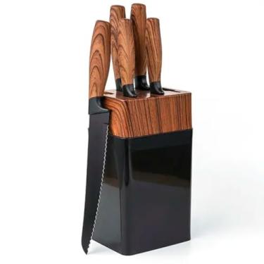 Imagem de Conjunto de Facas com Cepo, 6 Peças, Aço Inoxidável, Preto, 36cm Altura