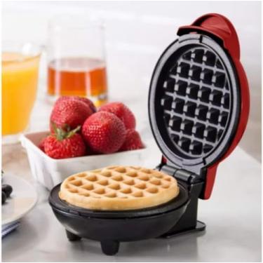 Imagem de Mini Máquina de Waffle Elétrica Portátil, Antiaderente, Vermelha e Preta, com Luz LED Indicadora, Automática para Cozinha Doméstica, 110V