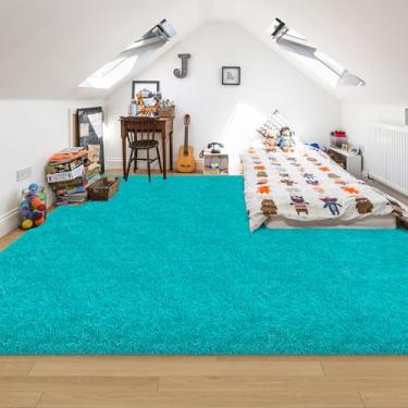 Imagem de ZJYeRug Tapetes de 2,4 x 3 m para sala de estar, tapete felpudo azul para quarto de menina 2,4 x 3 m embaixo da cama, tapete antiderrapante grande fofo para sala de jogos, tapete macio de pelúcia para