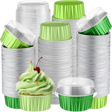 Imagem de Gejoy 400 peças de copos de alumínio para assar, com tampas, 142 g, ramequins descartáveis, mini formas de bolo, creme brulee, forros de cupcake, recipiente de sobremesa para festa de aniversário de