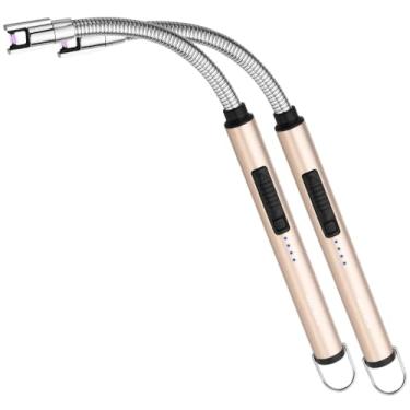Imagem de ARECTECH Isqueiro Elétrico de Arco de Vela Recarregável USB Longo Isqueiro para Vela Cozinhar Churrascos Fogos de Artifício Ouro Pacote com 2