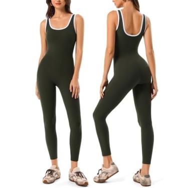 Imagem de INNO MINT Macacões femininos de treino com controle de barriga, body de ioga de compressão com gola quadrada sem mangas, roupa atlética de uma peça para academia