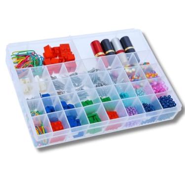 Imagem de Caixa Organizadora com 34 Divisórias para Bijuterias, Parafusos, Miçangas, Linhas, Clips, Material de Costura e Escritório | Estilo Maleta Grande com Divisórias Cor Transparente