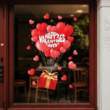 Imagem de Adesivos de janela de dia dos namorados reutilizáveis decorações de janela estática com presente design de coração vermelho adesivos de janela dupla face para casa de férias porta de vidro