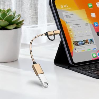Imagem de Cabo USB C/Micro USB para USB, Micro/Tipo-C macho para USB fêmea OTG cabo conversor compatível com telefones USB-C, tablets e muito mais - dourado