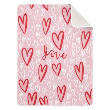 Imagem de Qilmy Cobertor de bebê com coração de Dia dos Namorados 76 x 101 cm, cobertor infantil de algodão macio para meninos e meninas, cobertor leve e quente para bebês de berço, carrinho de bebê, soneca