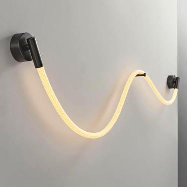 Imagem de Luminárias de parede LED modernas, luz branca quente 3000K, luminárias de parede pretas para interiores, luminária de parede criativa com efeito de corda brilhante para sala de estar, quarto