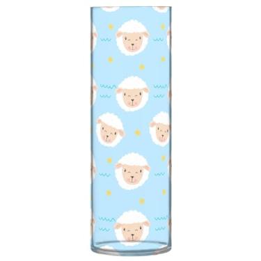 Imagem de JUZIHAI Vaso com padrão de rosto de ovelha para flores, 9,9 cm x 30 cm, cilindro de plástico, moderno, vaso de flores para centro de mesa de casamento, decoração de casa