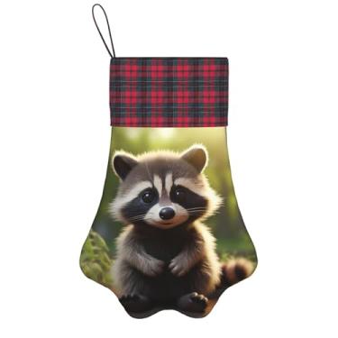 Imagem de SKKNT Linda estampa de guaxinim meias de Natal animais de estimação decoração de natal cães gatos árvore decoração doce presente conveniente