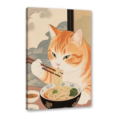 Imagem de Arte de parede em tela de gato preto engraçado vintage japonês gato comendo ramen imagem única amante de gatos para decoração de parede de cozinha e sala de jantar (SKU4,12 x 40,6 cm = (30 x 40 cm